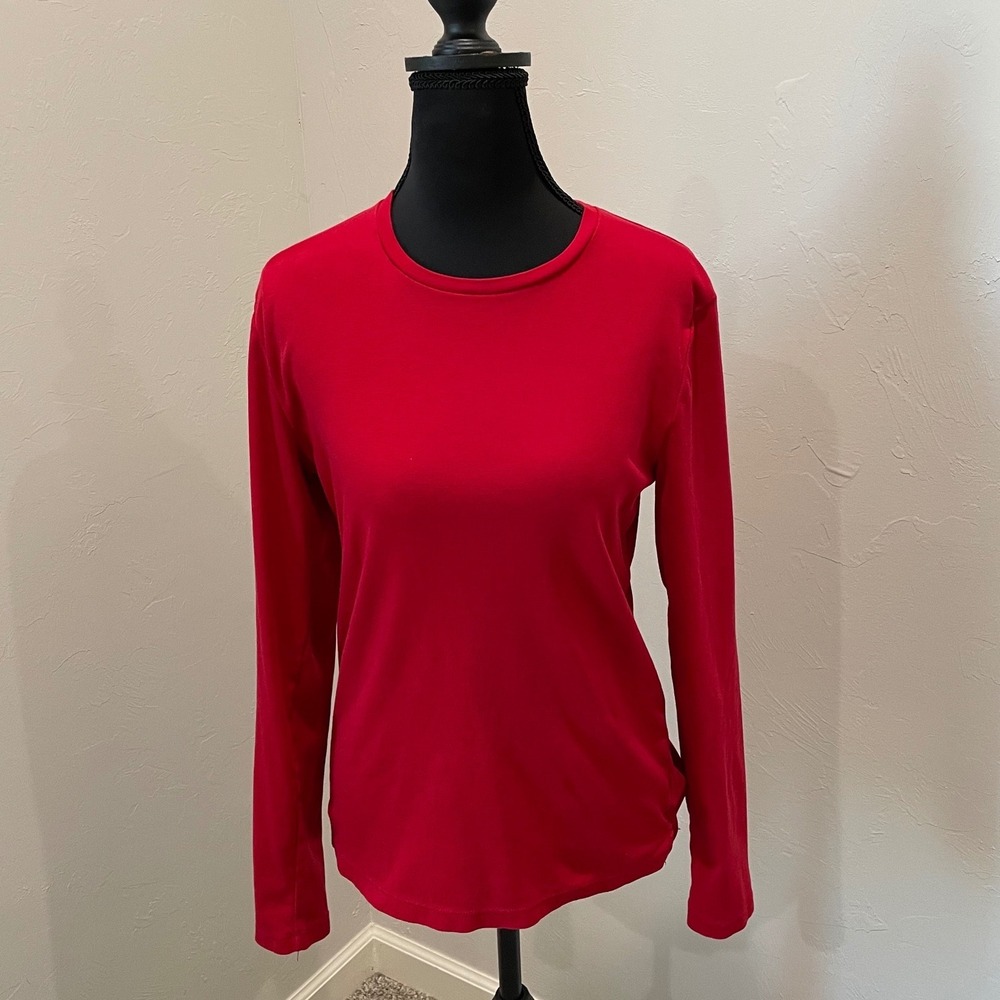 Lauren Ralph Lauren Womens Red Long Sleeve Crew Neck Knit Top Logo T-Shirt